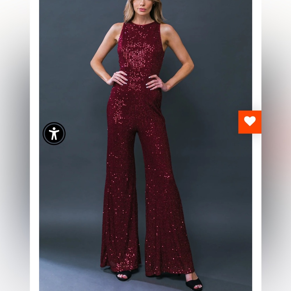 NWT Elegant Burgundy Sequin Jumpsuit